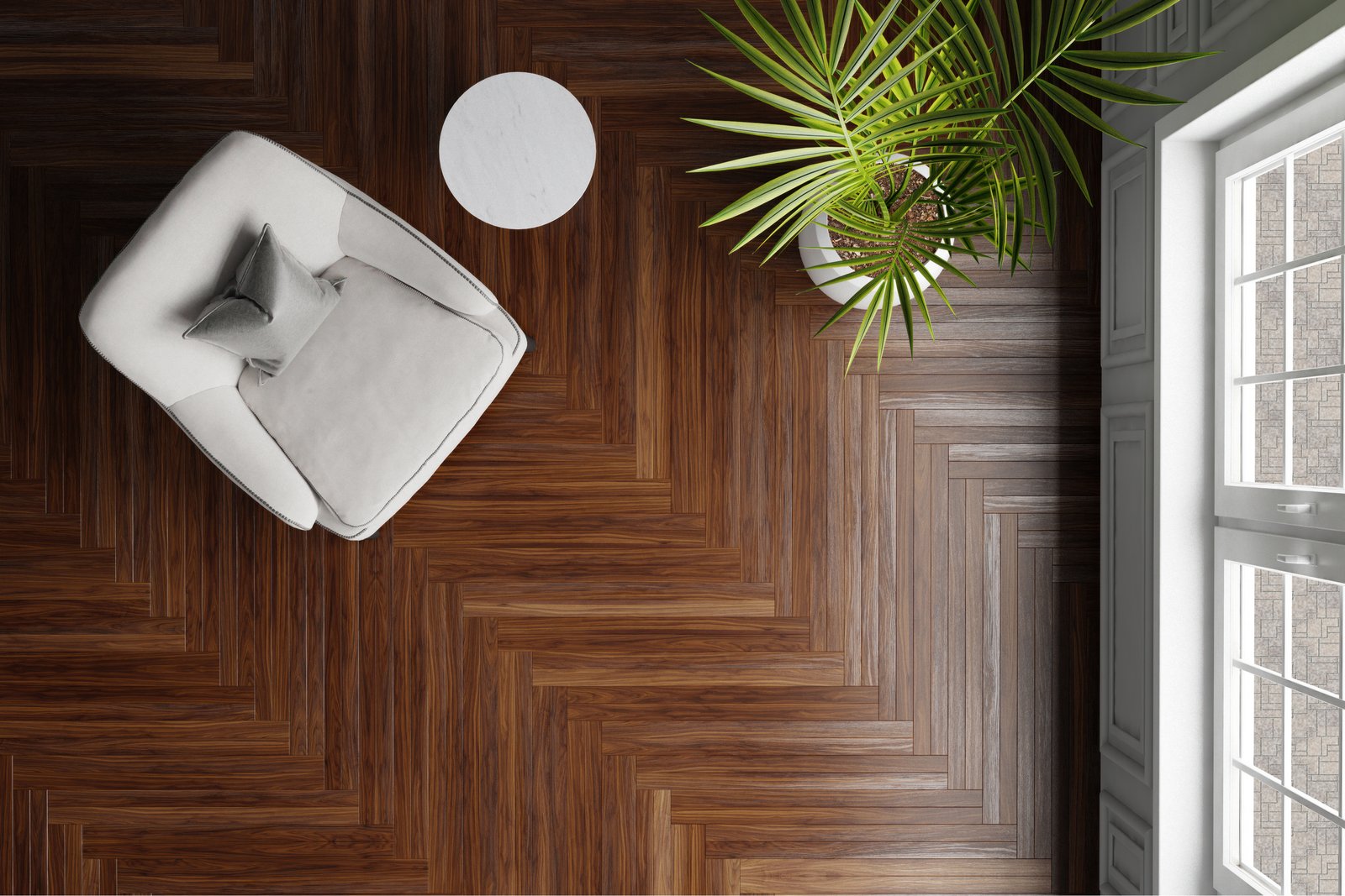 Top view of hardwood flooring