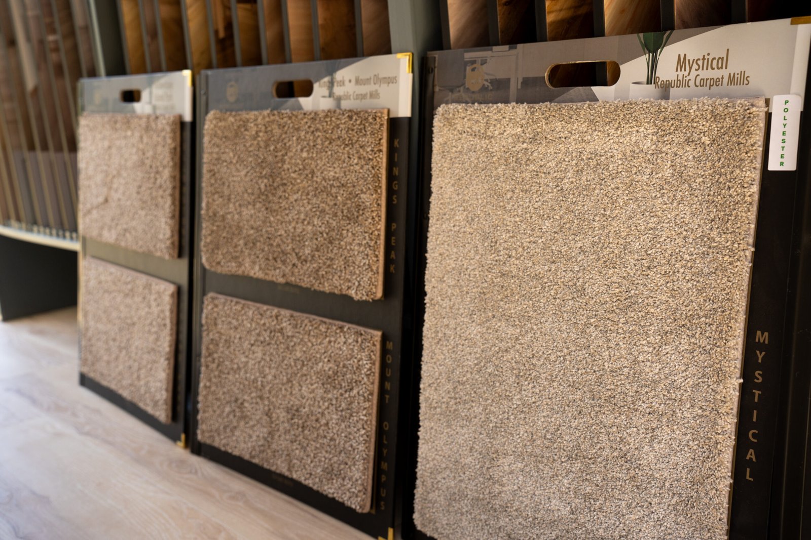 Carpet samples inside a mobile showroom from Ryte Flooring.