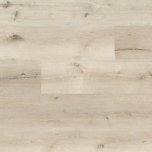 Detailed layers of sand-toned water-resistant LVP flooring.