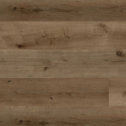 Multi-layer diagram of dark walnut textured vinyl plank flooring called Bear Oak.
