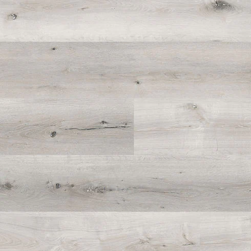 Technical breakdown of silver-grey luxury vinyl plank flooring called Arizona White Oak.